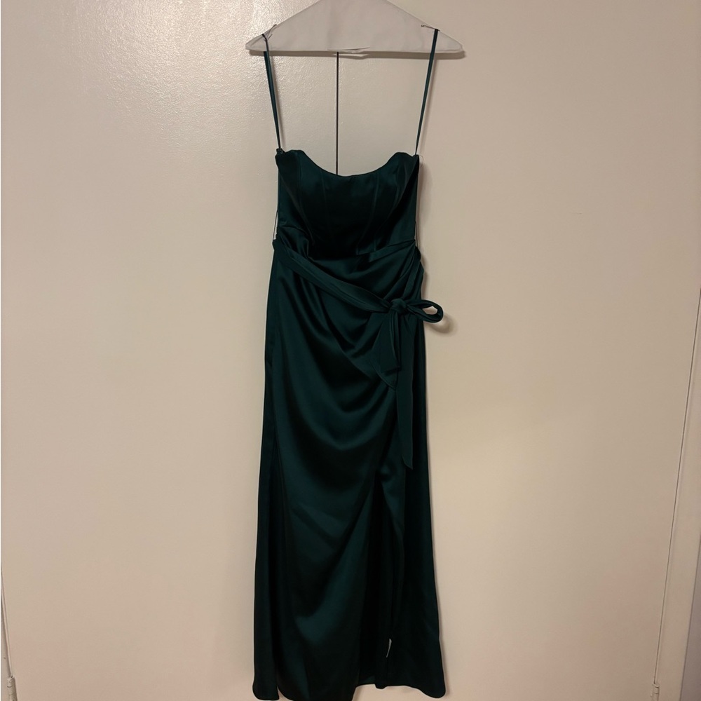 Revelry Amara Satin Emerald Dress